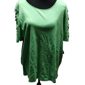 Preswick &‎ Moore Peapod Green Criss Cross Sleeve Top Plus Size 2X